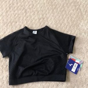 Black mesh crop top. Workout top.